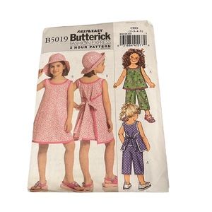 Vintage Butterick B5019 Girls Wrap Around Top Dress Pants Hat Size 2-5 - Uncut
